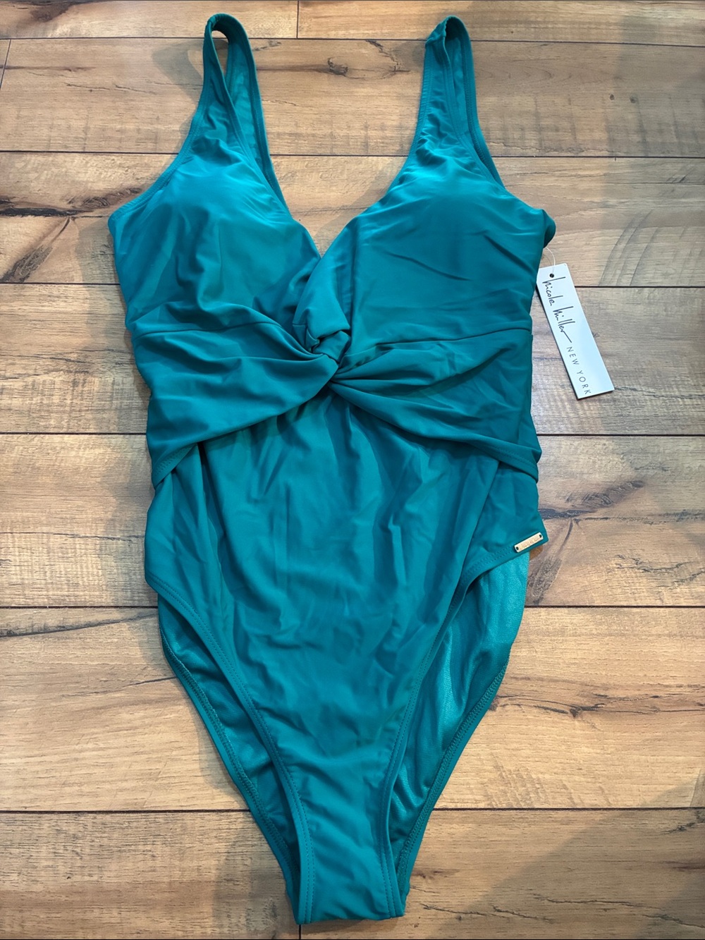 Nicole Miller Teal One-Piece Swimsuit with Black Trim